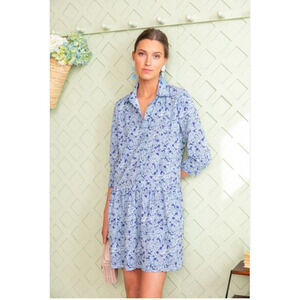 Tuckernuck Hayes Blue Hydrangeas Button Front Shirt Dress Size XXS Long Sleeve